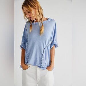 Free people new with tags oversized  Light Blue Short Sleeve Top blouse small